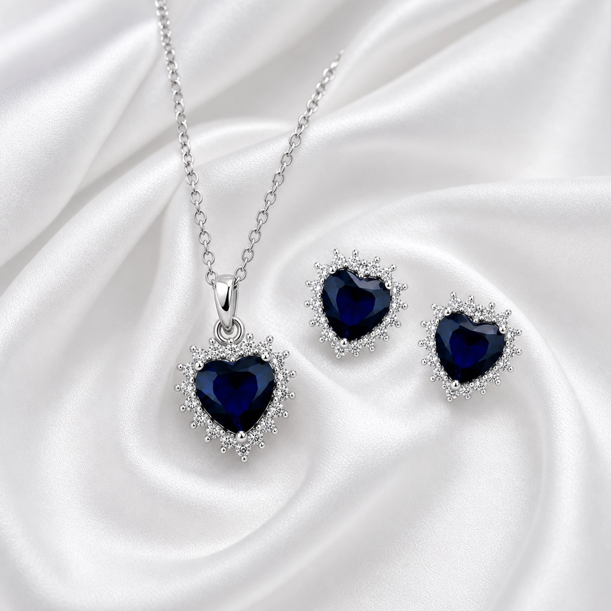 💙 Royal Sapphire Heart Pendant & Earrings Set