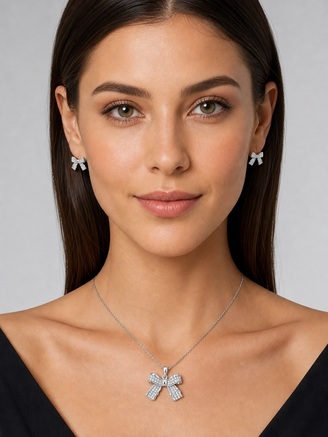 🎀 Crystal Bow Elegance Pendant & Earrings Set