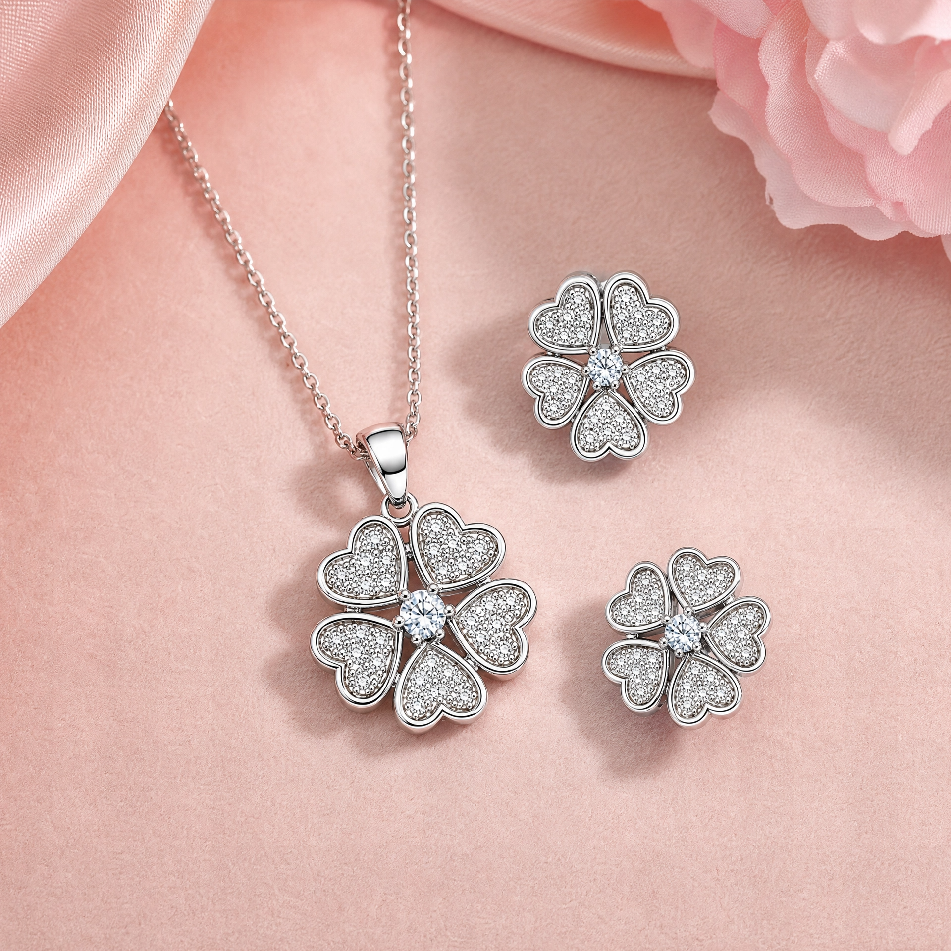✨ Lucky Heart Clover Pendant & Earrings Set