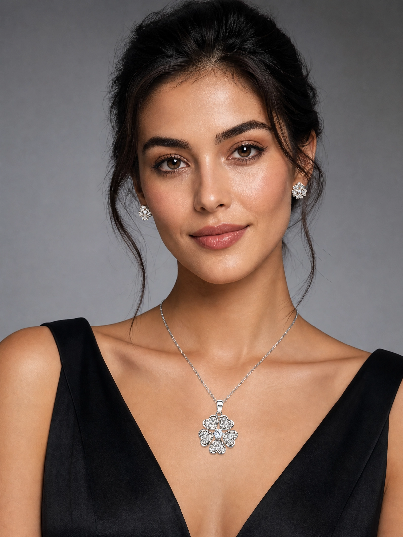 ✨ Lucky Heart Clover Pendant & Earrings Set