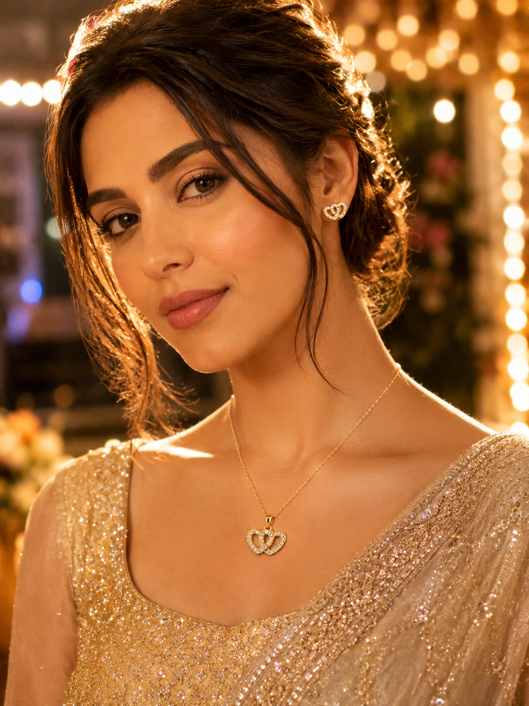 💞 Eternal Twin Hearts Necklace & Earrings Set