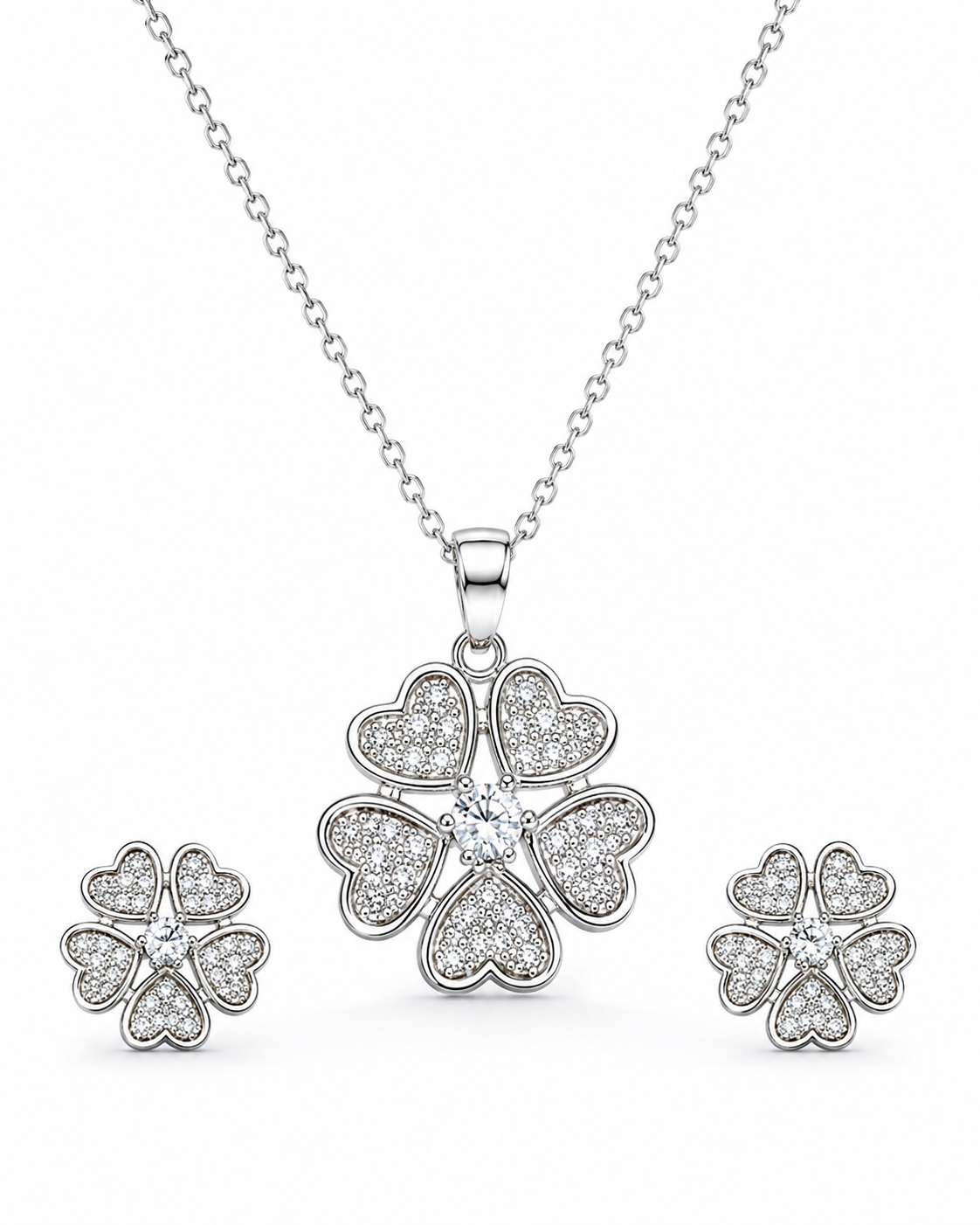 ✨ Lucky Heart Clover Pendant & Earrings Set