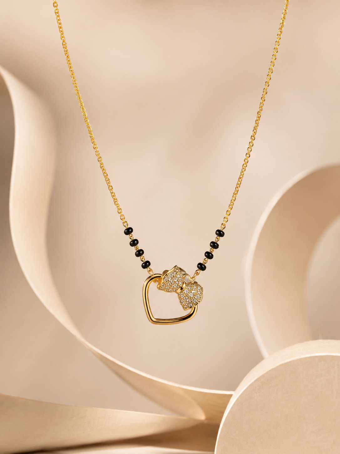 Golden Heart Bow Mangalsutra Necklace