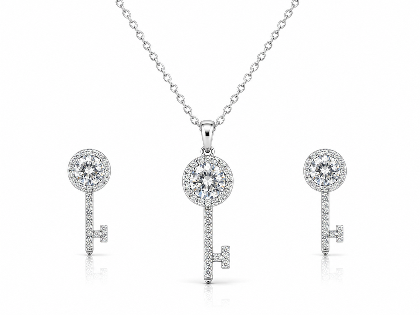 🔑 Crystal Elegance Key Pendant & Earrings Set