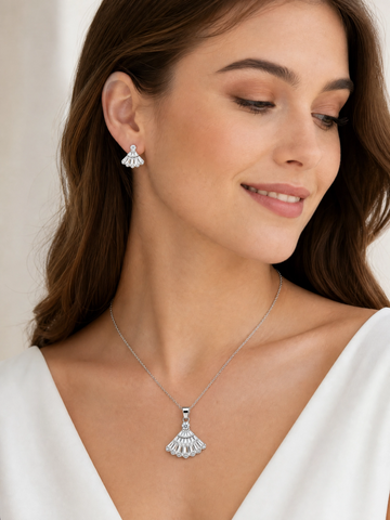 ✨ Elegant Fan Crystal Pendant & Earrings Set