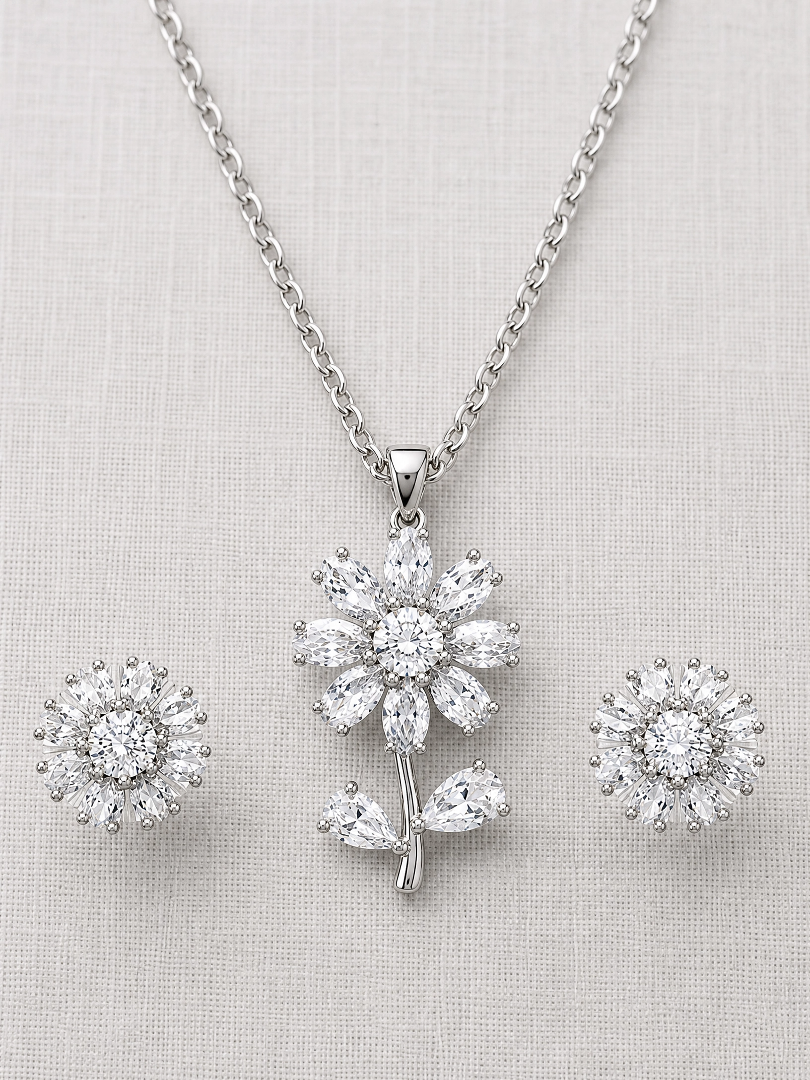 🌸 Elegant Floral Crystal Pendant & Earrings Set