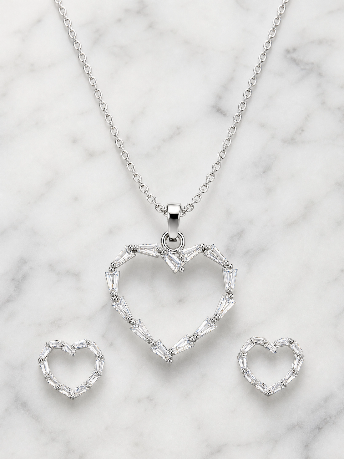 💖 Elegant Open Heart Crystal Pendant & Earrings Set