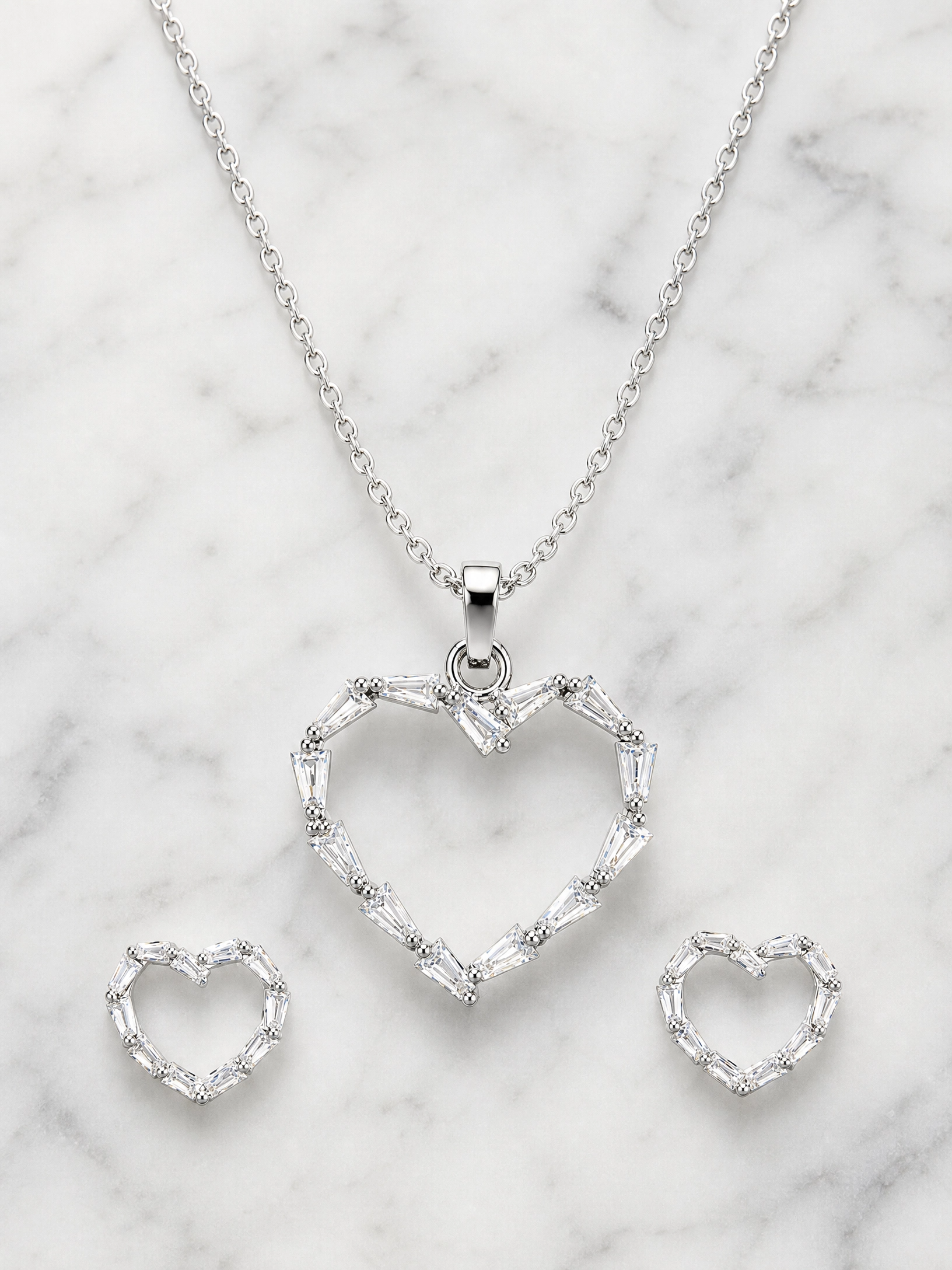 💖 Elegant Open Heart Crystal Pendant & Earrings Set