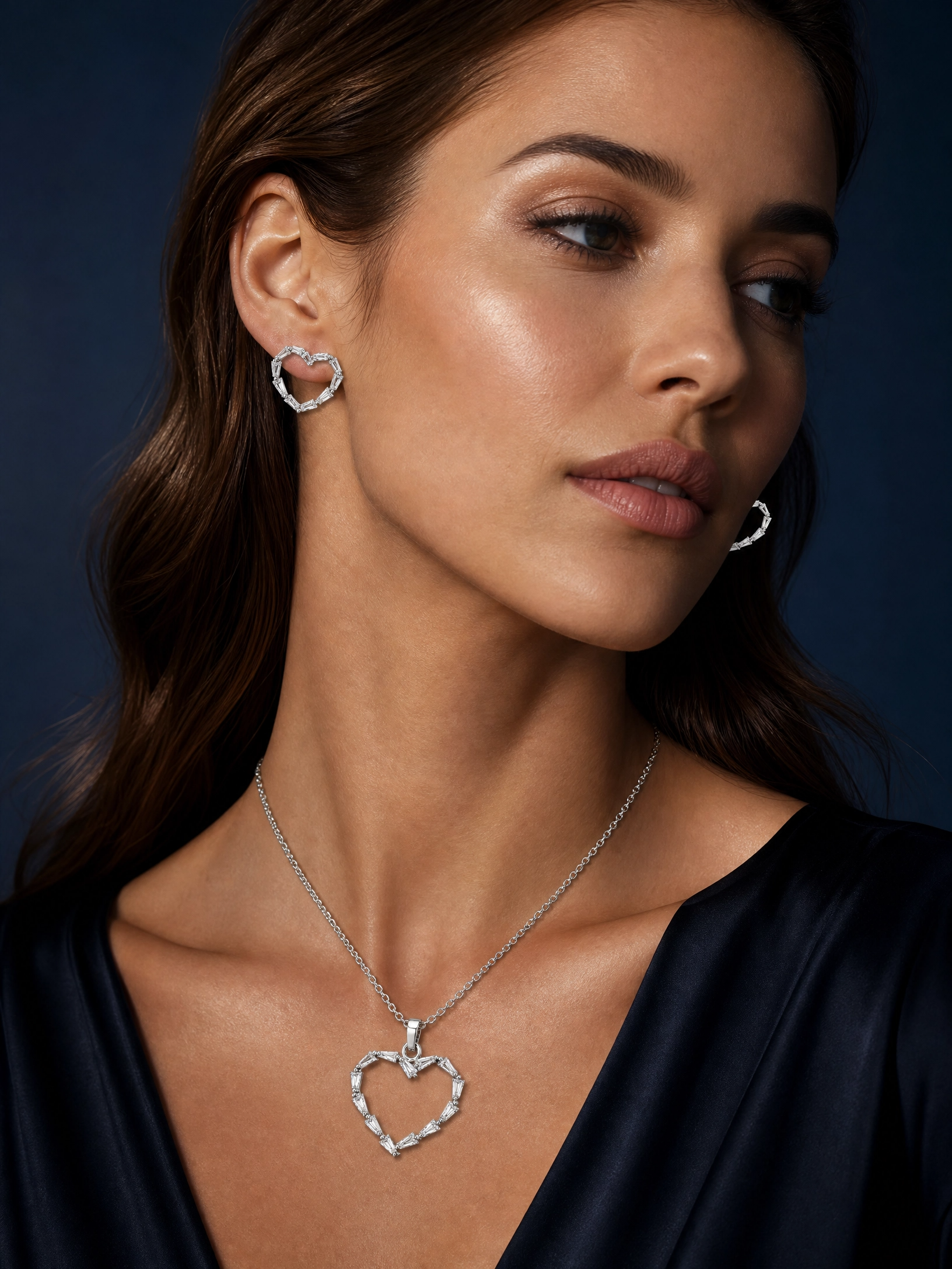 💖 Elegant Open Heart Crystal Pendant & Earrings Set