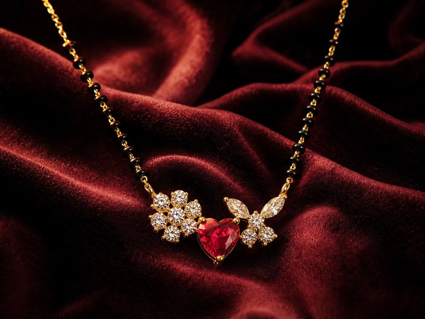 Ruby Blossom Heart Mangalsutra