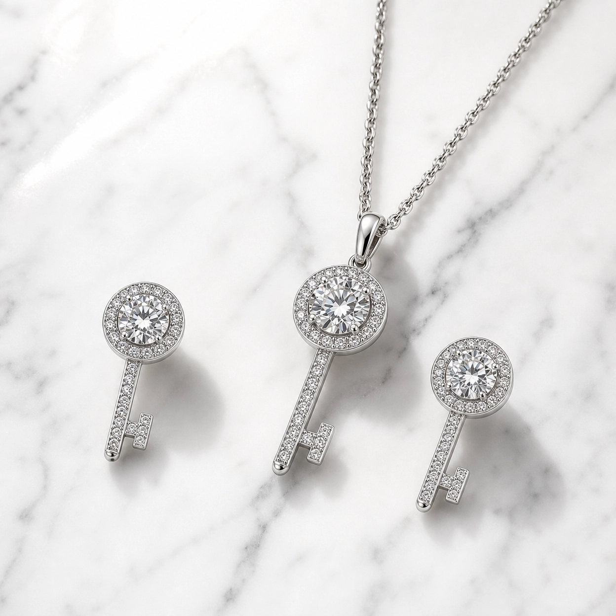 🔑 Crystal Elegance Key Pendant & Earrings Set