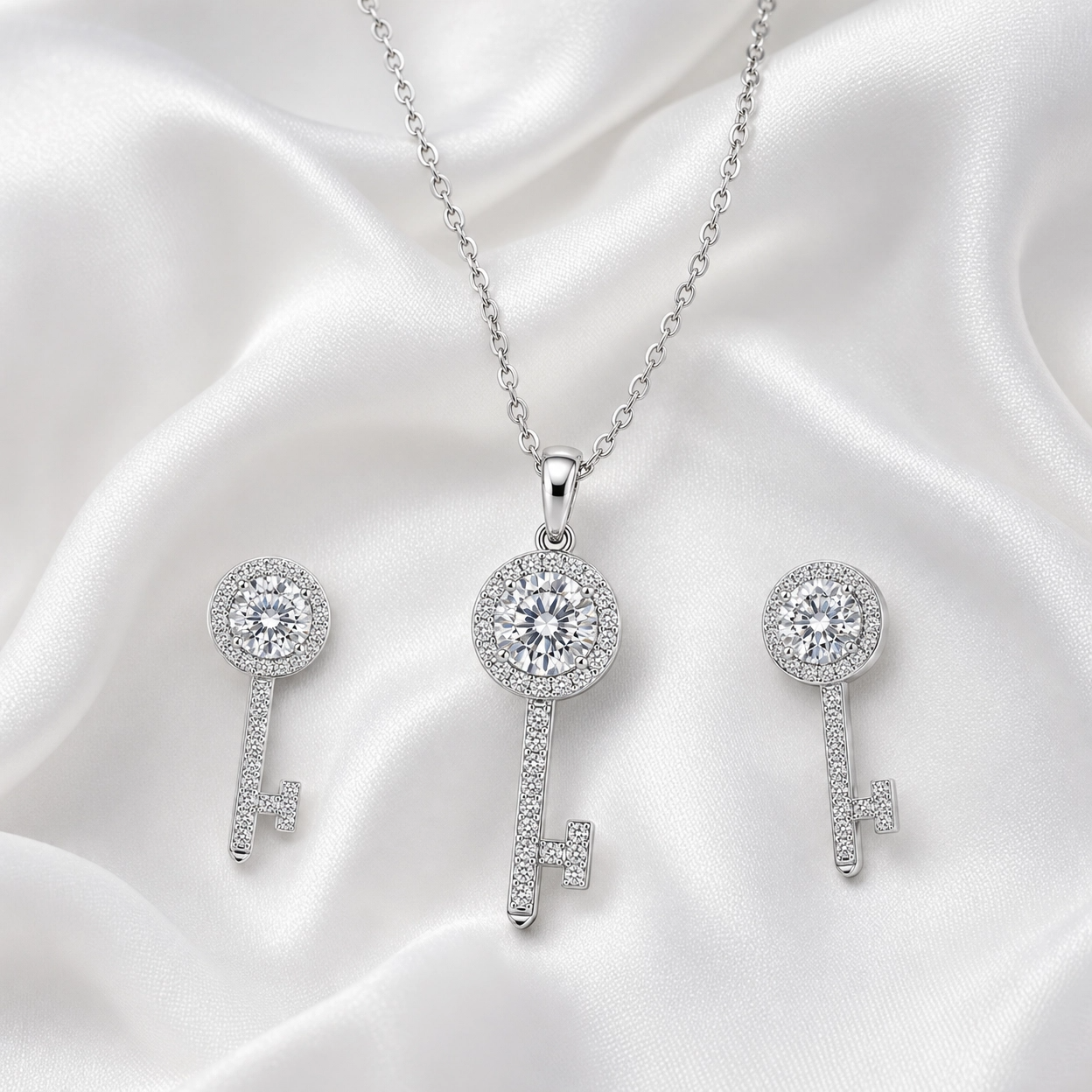 🔑 Crystal Elegance Key Pendant & Earrings Set