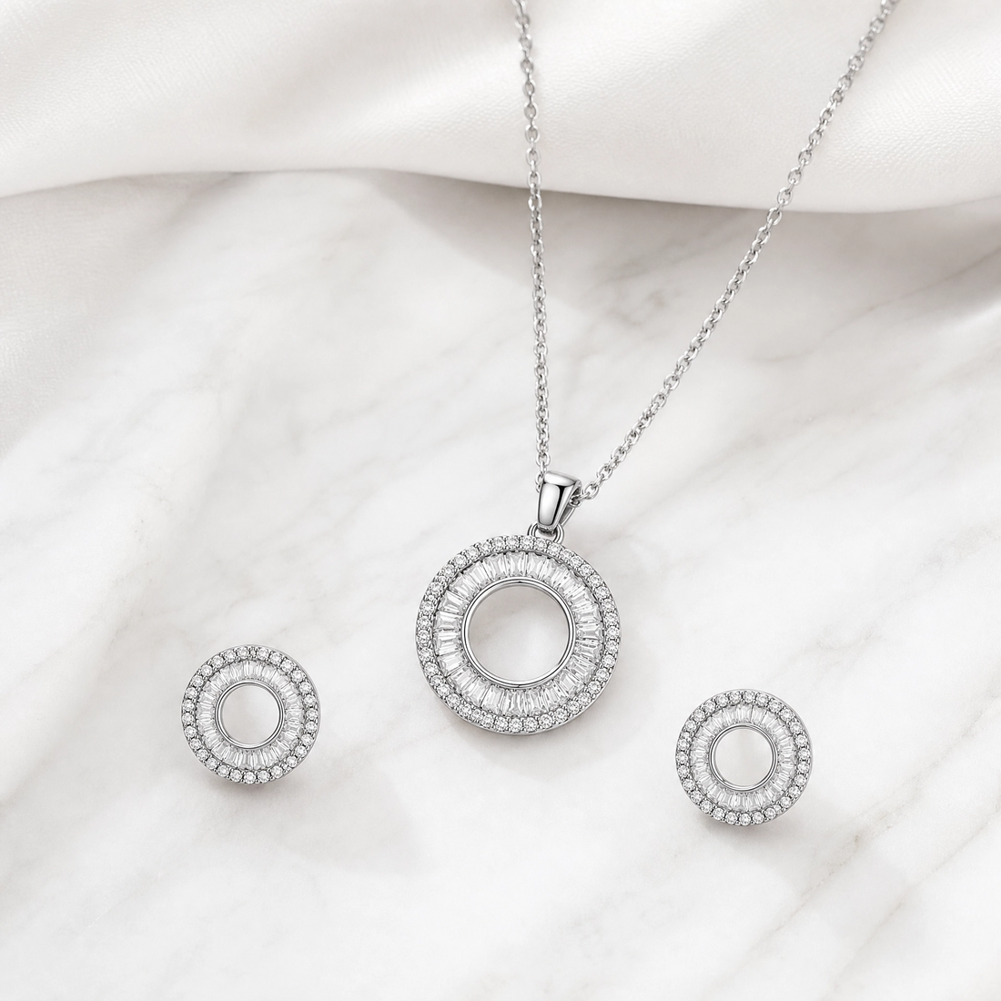 ✨ Radiant Halo Circle Pendant & Earrings Set