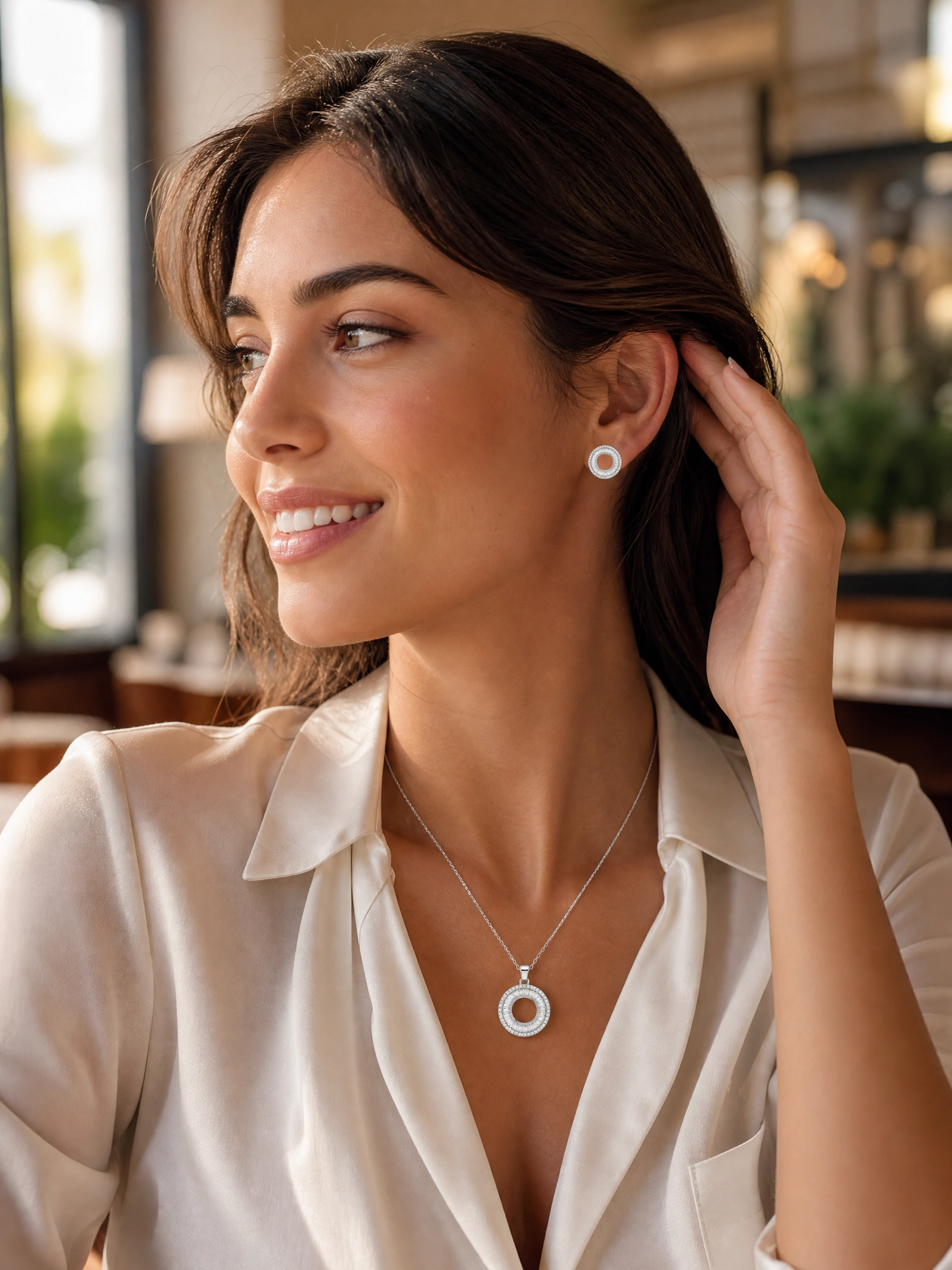 ✨ Radiant Halo Circle Pendant & Earrings Set