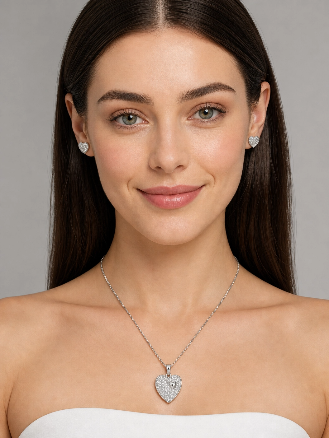 🤍 Eternal Sparkle Heart Pendant & Earrings Set