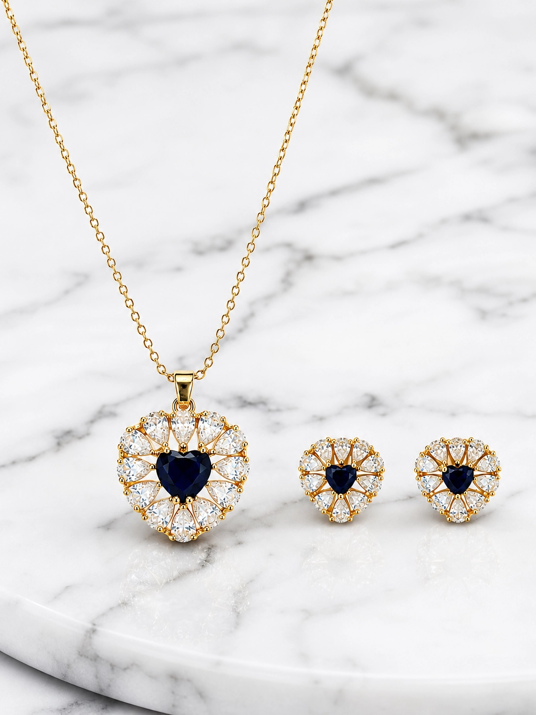 💙 Royal Sapphire Heart Pendant & Earrings Set