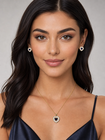 💙 Royal Sapphire Heart Pendant & Earrings Set