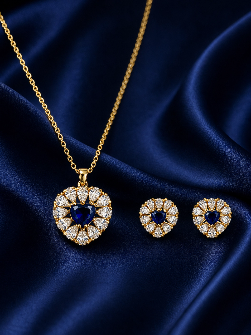💙 Royal Sapphire Heart Pendant & Earrings Set
