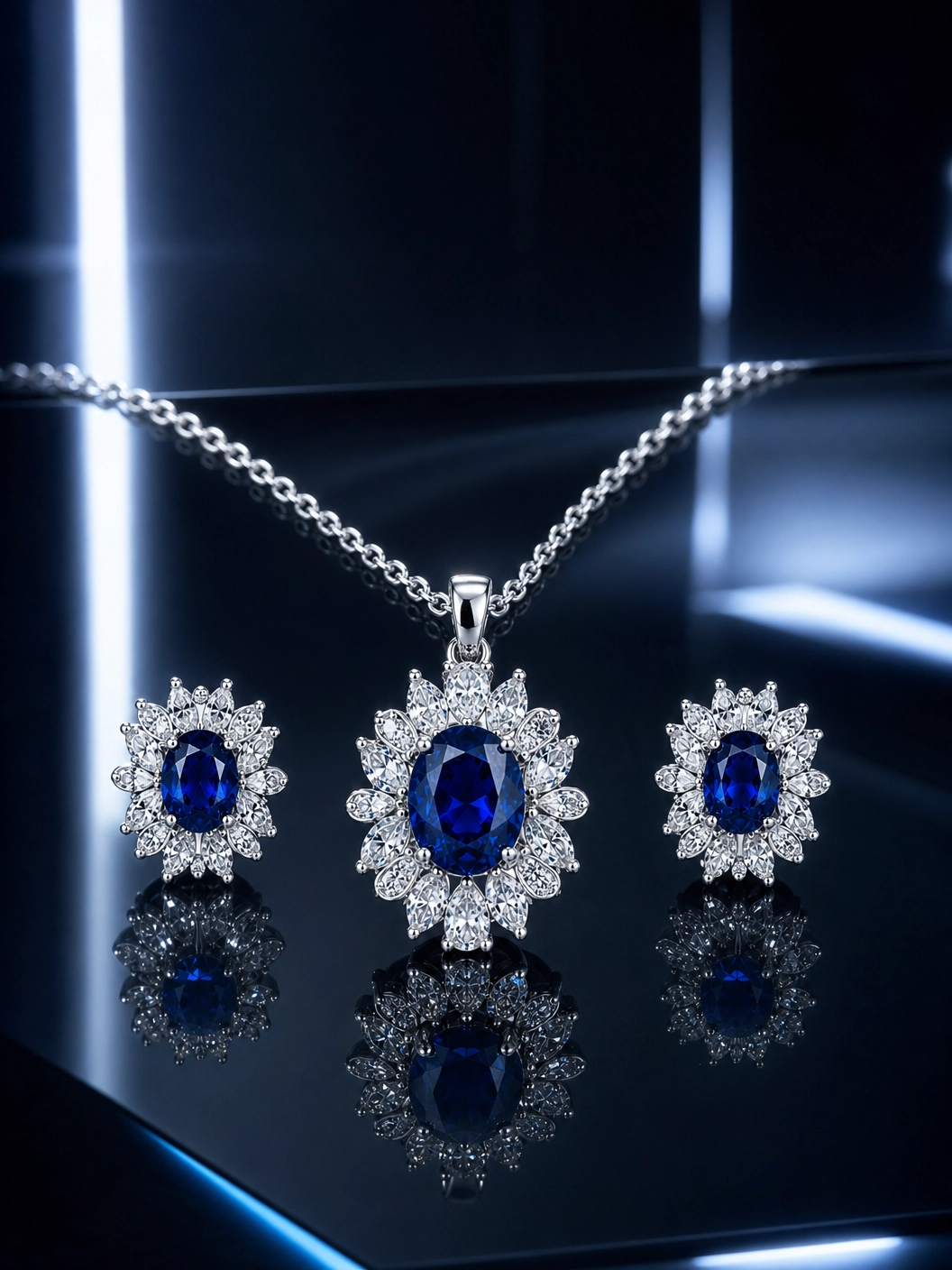 💙 Royal Sapphire Bloom Pendant & Earrings Set