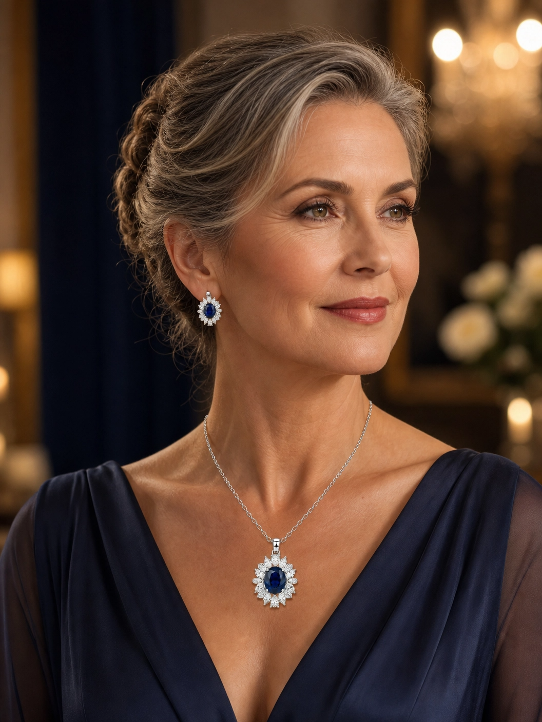 💙 Royal Sapphire Bloom Pendant & Earrings Set