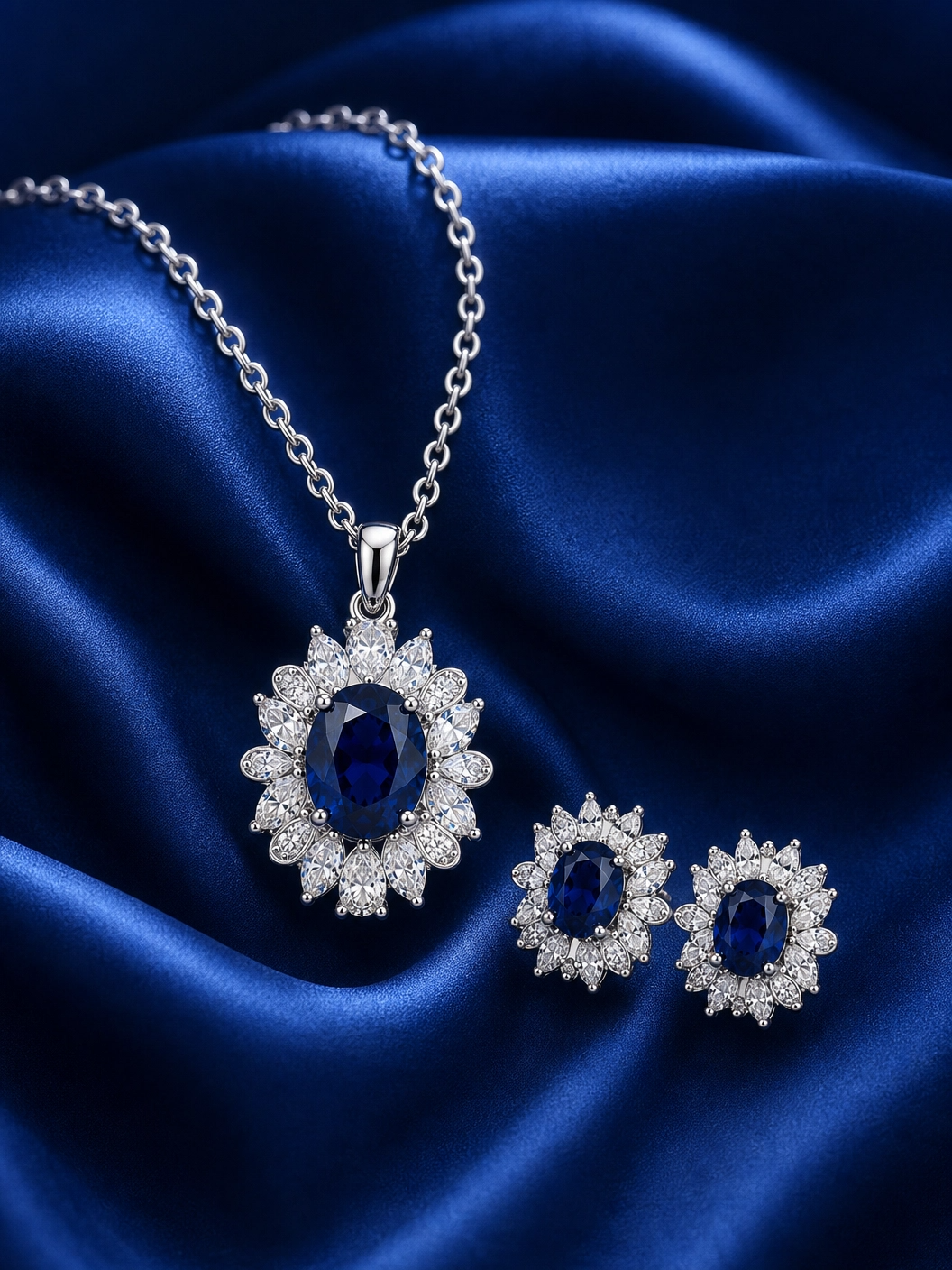 💙 Royal Sapphire Bloom Pendant & Earrings Set