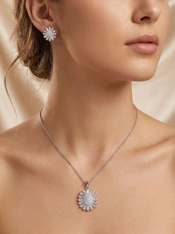 ✨ Radiant Sunburst Crystal Pendant & Earrings Set