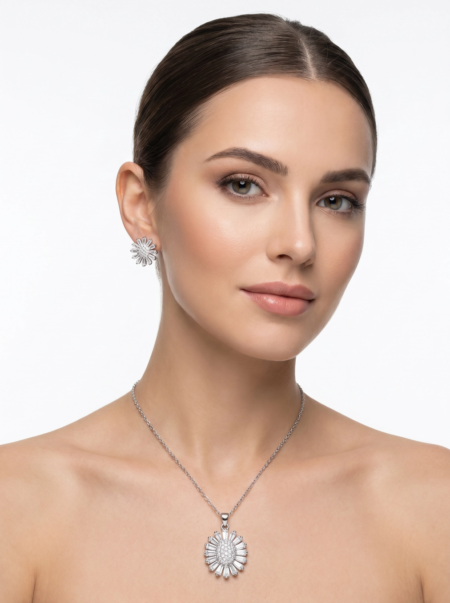 ✨ Radiant Sunburst Crystal Pendant & Earrings Set