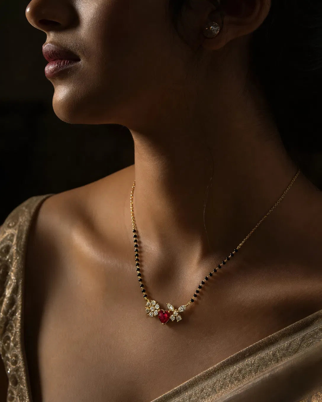 Ruby Blossom Heart Mangalsutra