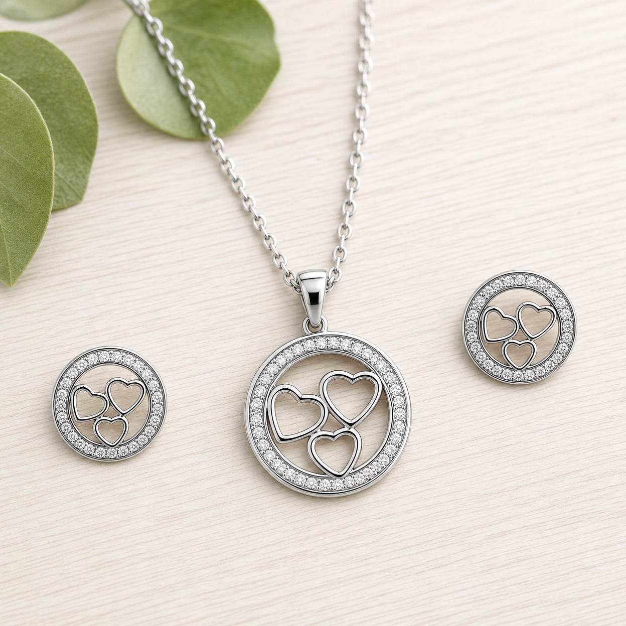 💞 Triple Heart Sparkle Pendant & Earrings Set