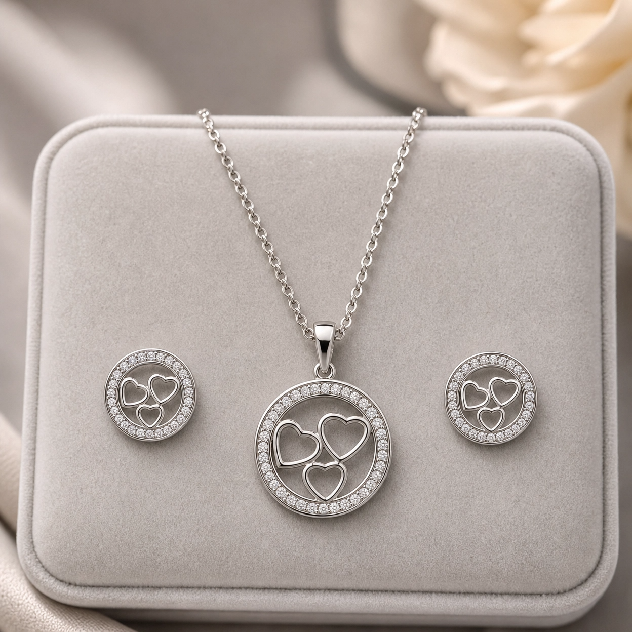💞 Triple Heart Sparkle Pendant & Earrings Set