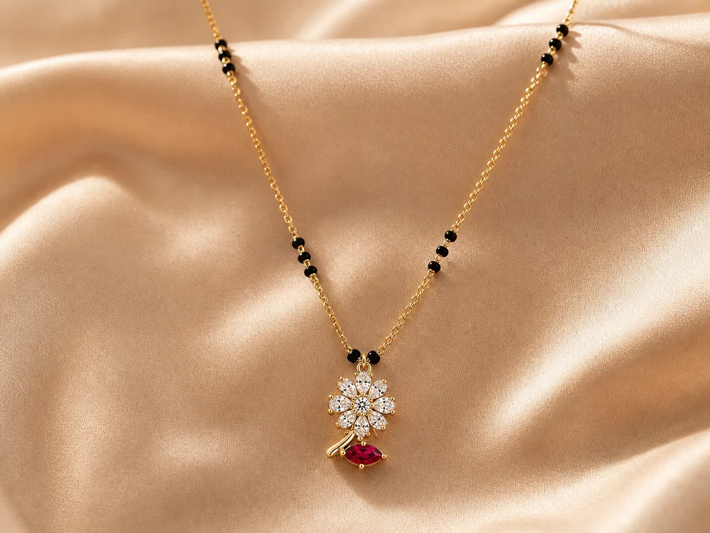 Floral Ruby Drop Mangalsutra